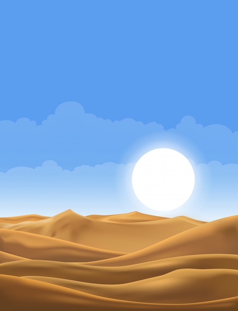 Ilustración De Vector De Paisaje Panorámico Del Desierto Con Dunas De Arena En Verano Muy