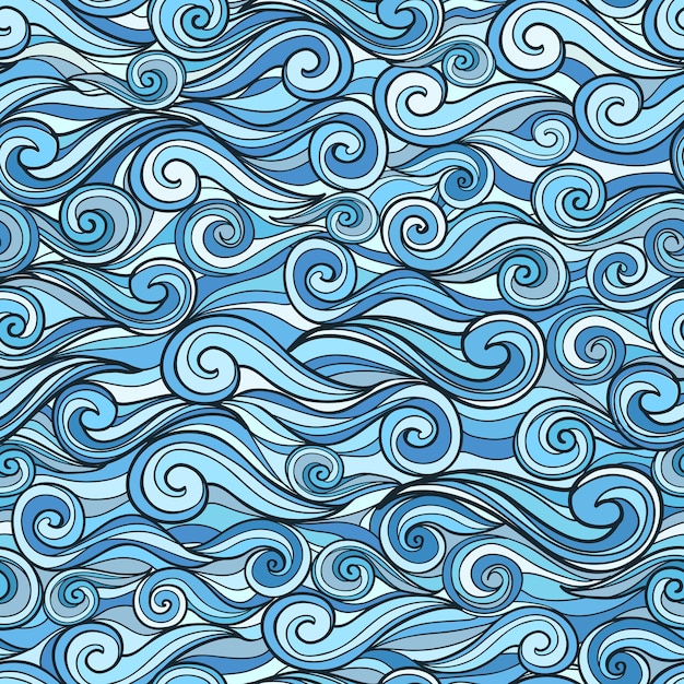 Ilustración de vector de patrones sin fisuras de olas de mar azul para