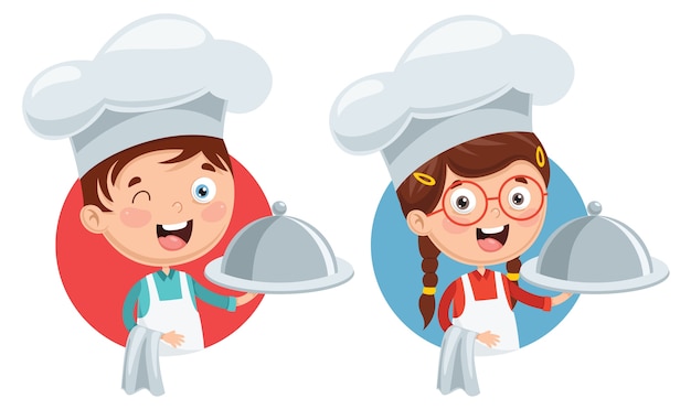 Ilustración vectorial de chef kid cooking | Vector Premium