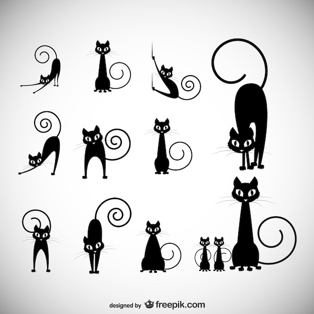 ilustración vectorial de stock: negro colecciones silueta del gato Vector Gratis
