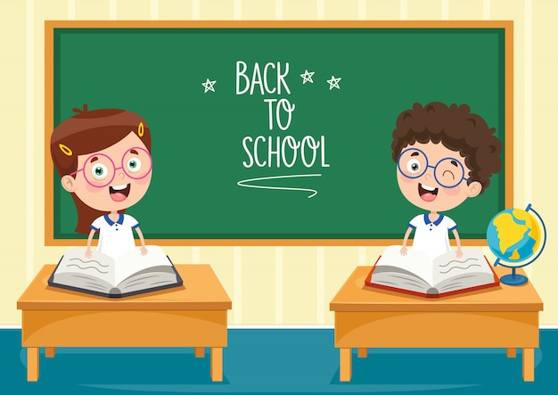 Ilustración vectorial de estudiantes de dibujos animados Vector Premium