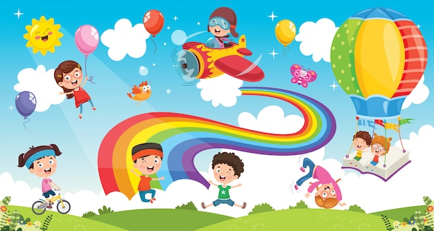 Ilustración vectorial de los niños del arco iris Vector Premium 