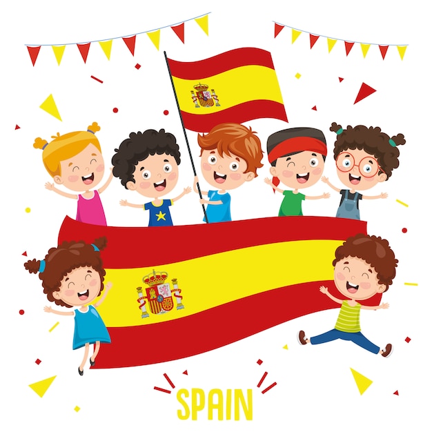 Ilustración Vectorial De Niños Con Bandera De España Vector Premium 0422