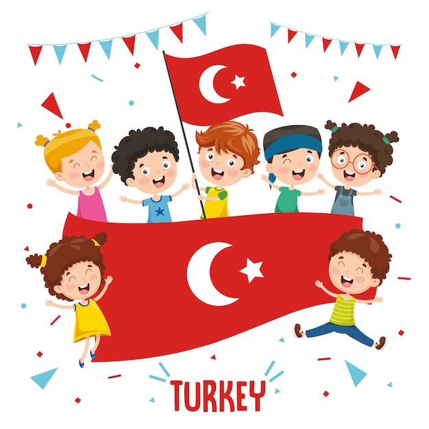 Ilustración Vectorial De Niños Sosteniendo La Bandera De Turquía Vector Premium 8173