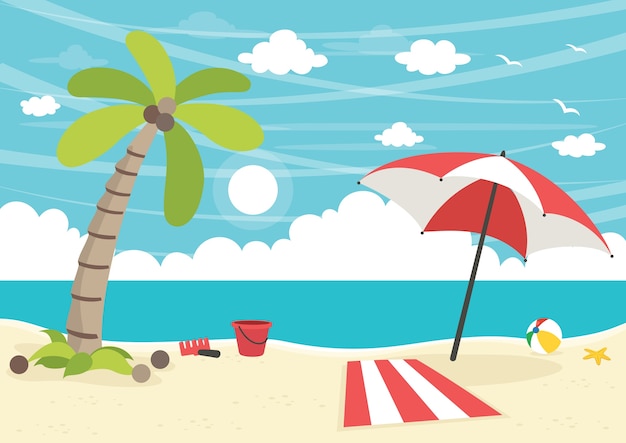 Ilustraci N Vectorial De Playa Vector Premium