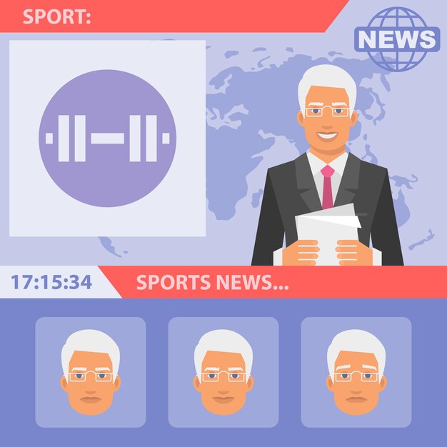 Ilustración vectorial reportero y noticias deportivas formato eps 10