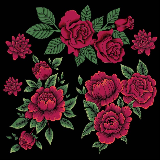 Ilustración Vectorial De Rosas Rojas Vector Premium 1653