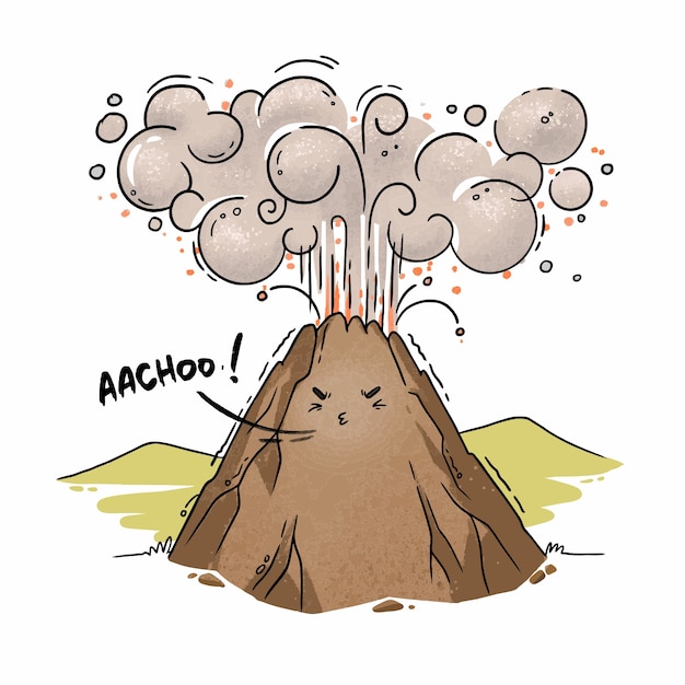Ilustración Del Volcán De Dibujos Animados Estornudos Erupción De Ceniza Vector Premium 3945