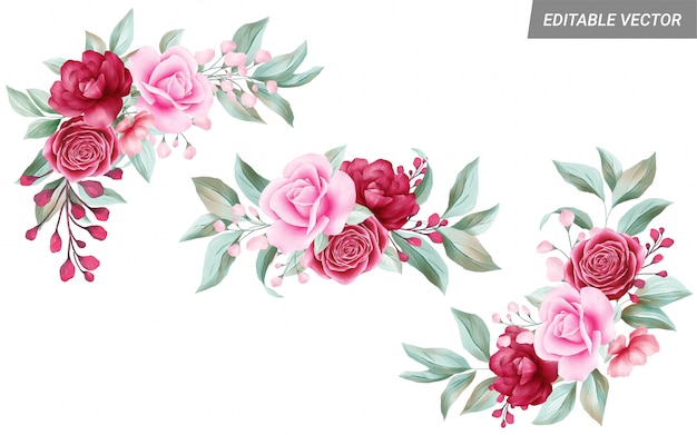 Imagenes Predisenadas De Arreglos Florales Acuarela Para Composicion De Boda O Tarjeta De Felicitacion Vector Premium