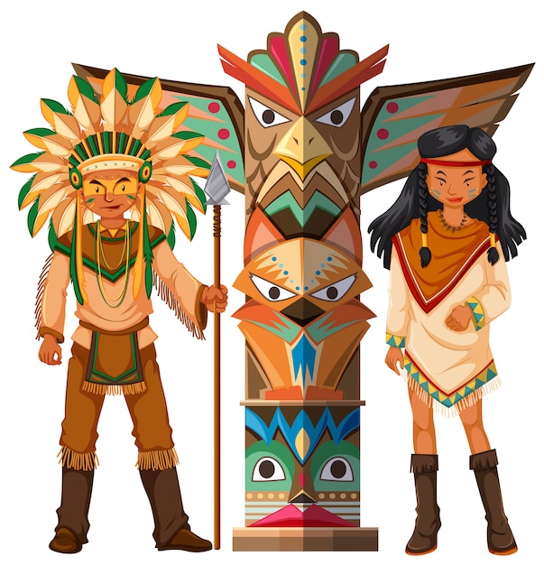 Indios Nativos Americanos Y Totem Vector Gratis