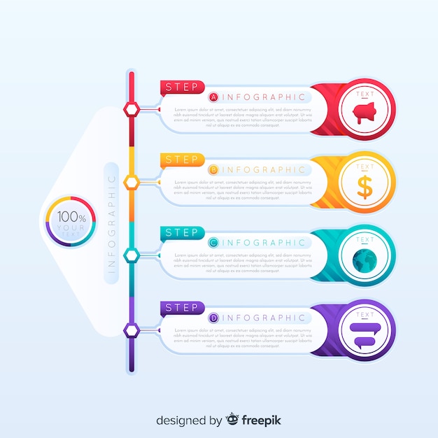 Infografía colorido plantilla de diseño de pasos vector gratuito