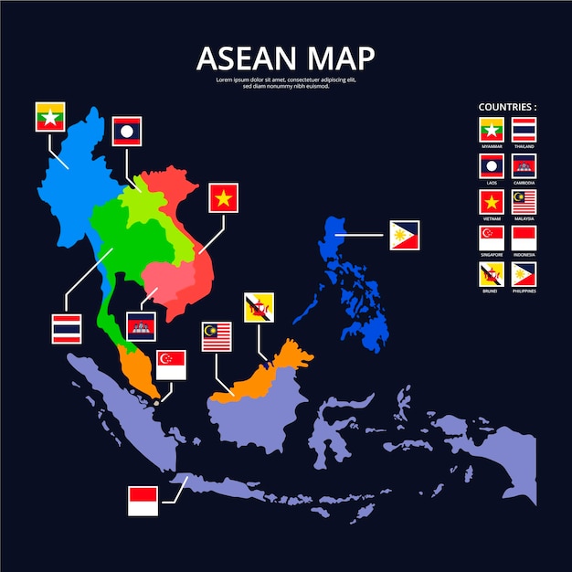 infografía del mapa de la asean vector gratis