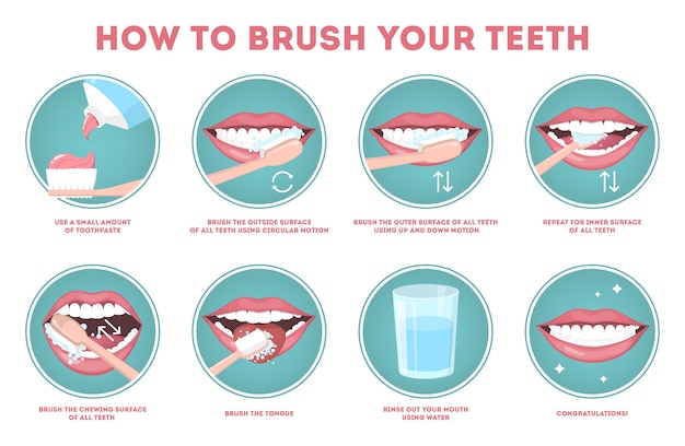 Instrucciones Paso A Paso De Cómo Cepillarse Los Dientes. Cepillo De ...