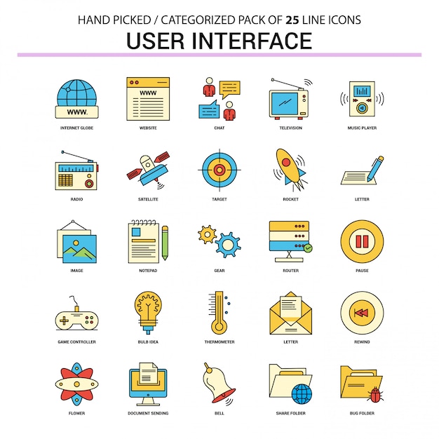 Interfaz de usuario conjunto de iconos de línea plana Vector Premium