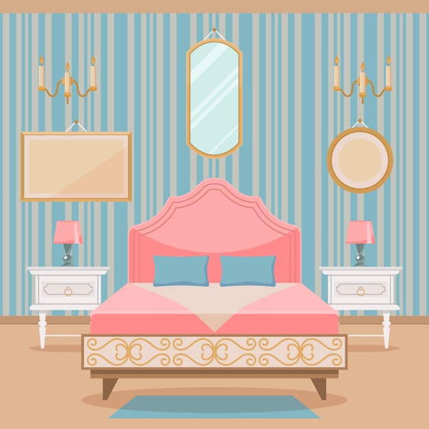 Interior de dormitorio con muebles de estilo clásico Vector Premium