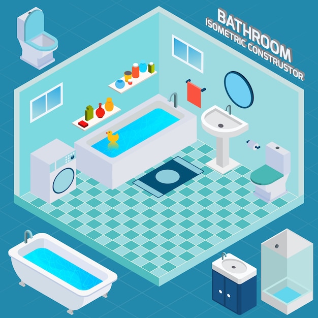 Interior isométrico del baño | Vector Gratis