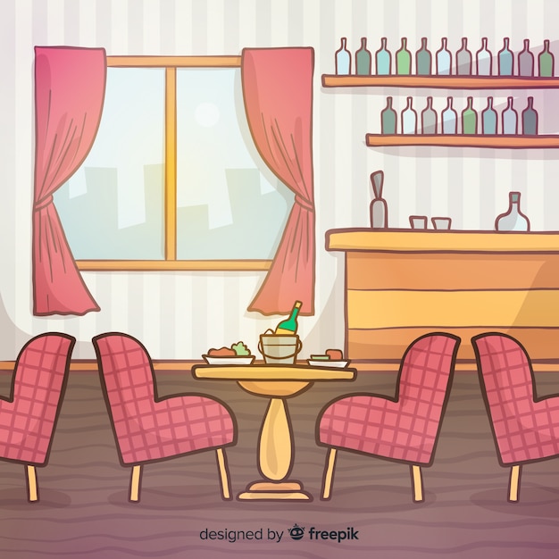 Interior De Restaurante Elegante Dibujado A Mano | Vector Gratis