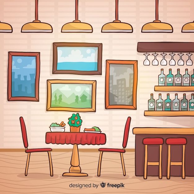 Interior De Restaurante Elegante Dibujado A Mano Vector Gratis