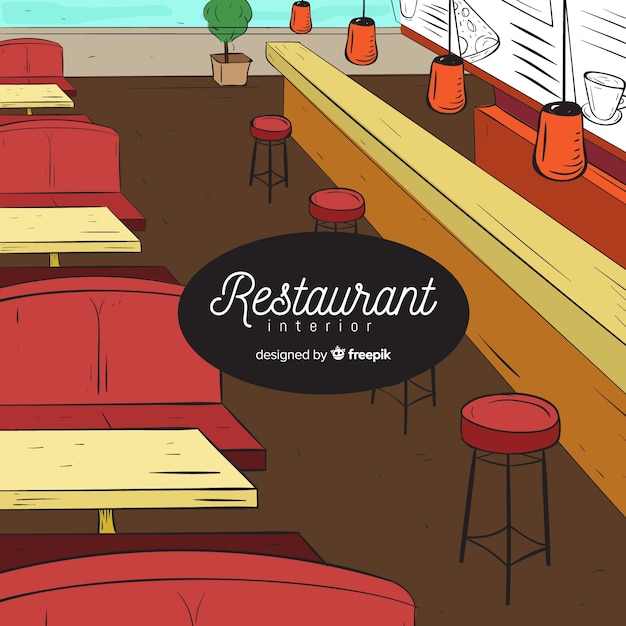 Interior De Restaurante Moderno Dibujado A Mano | Vector Gratis