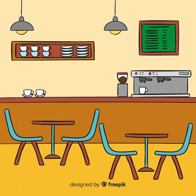 Interior De Restaurante Moderno Dibujado A Mano Vector Gratis