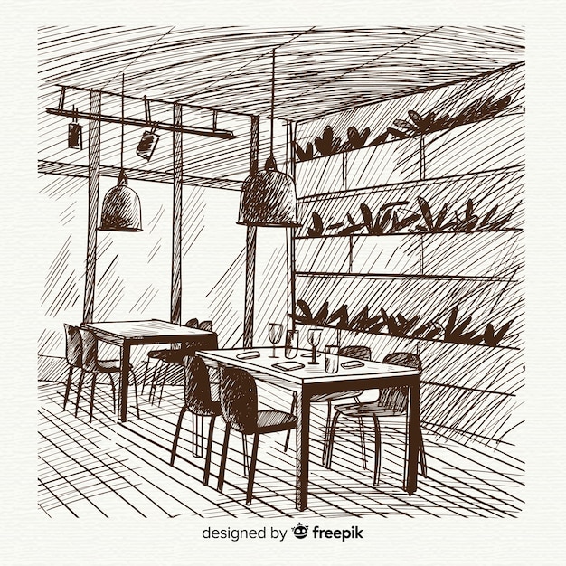 Interior De Restaurante Moderno Dibujado A Mano | Vector Gratis