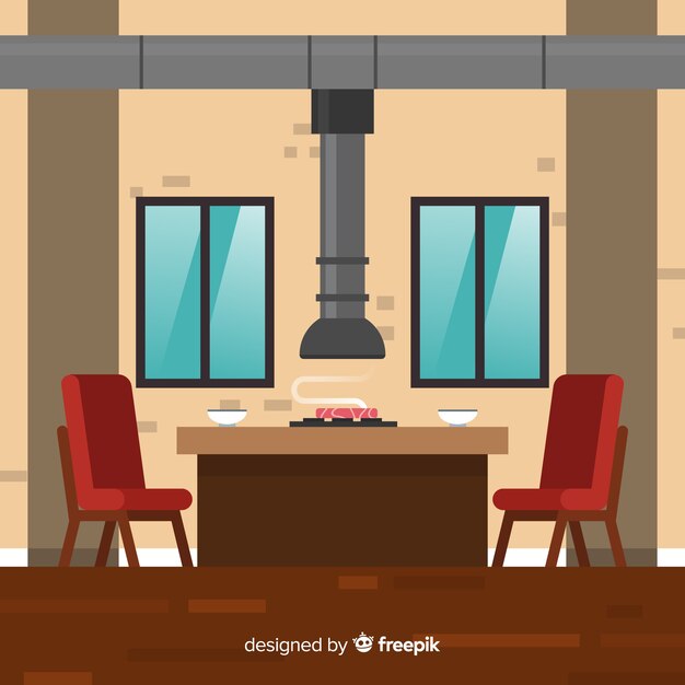 Interior de restaurante moderno con diseño plano | Vector Gratis