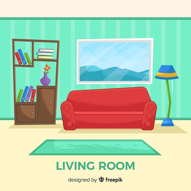 Interior De Sala De Estar Elegante Dibujada A Mano Vector Gratis