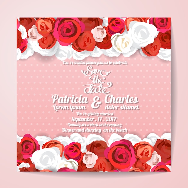 Invitación de boda con diseño de rosas rojas | Vector Gratis