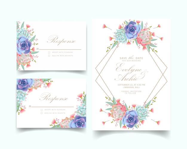 Invitación De Boda Floral Con Suculentas Vector Premium