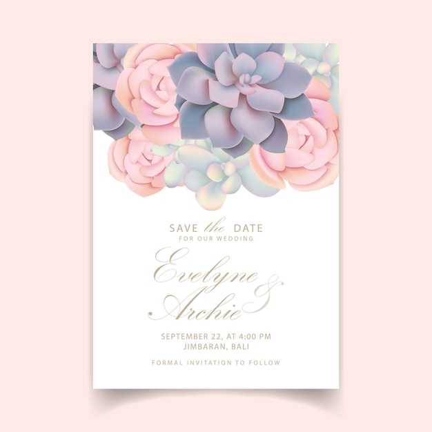 Invitación De Boda Floral Con Suculentas Vector Premium