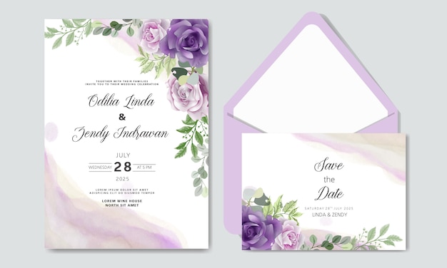 Invitación de boda con temas florales de lujo y belleza Vector Premium