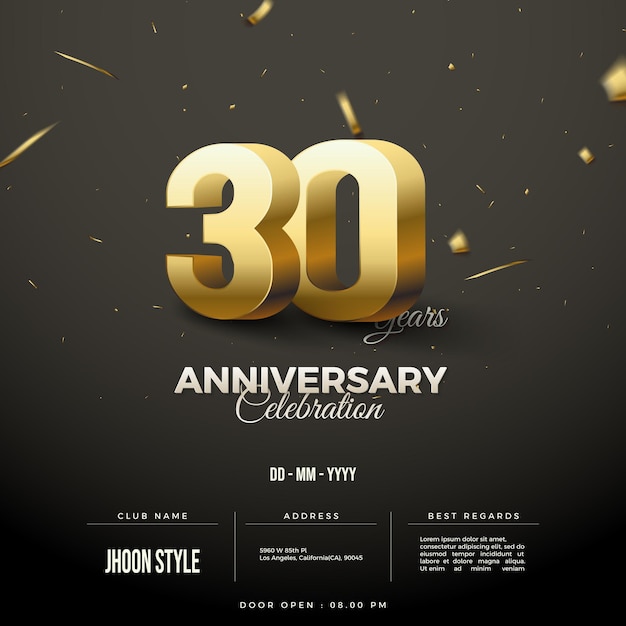 Invitación De Celebración Del 30 Aniversario Con Número 3d Dorado Vector Premium