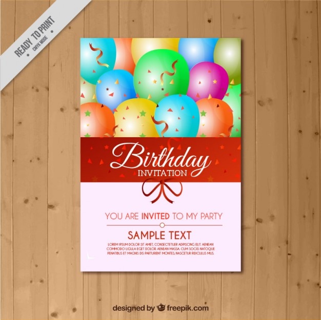 Invitacion De Cumpleaños Con Globos De Colores | Descargar Vectores Gratis