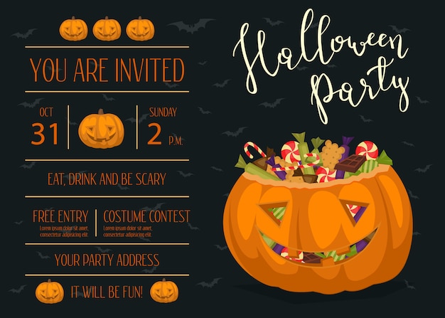 Invitación De Fiesta De Halloween Con Calabaza De Miedo Vector Premium 2075