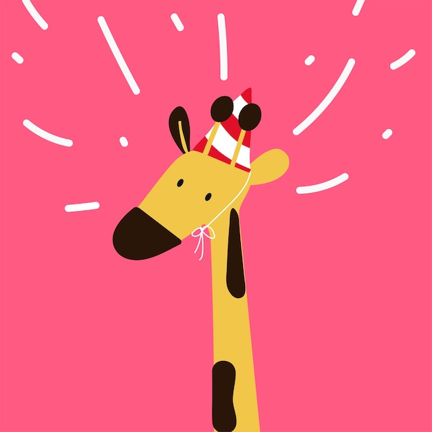 Jirafa en un estilo de dibujos animados con un vector de sombrero de fiesta vector gratuito