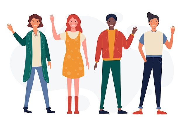 Jóvenes agitando paquete de mano vector gratuito