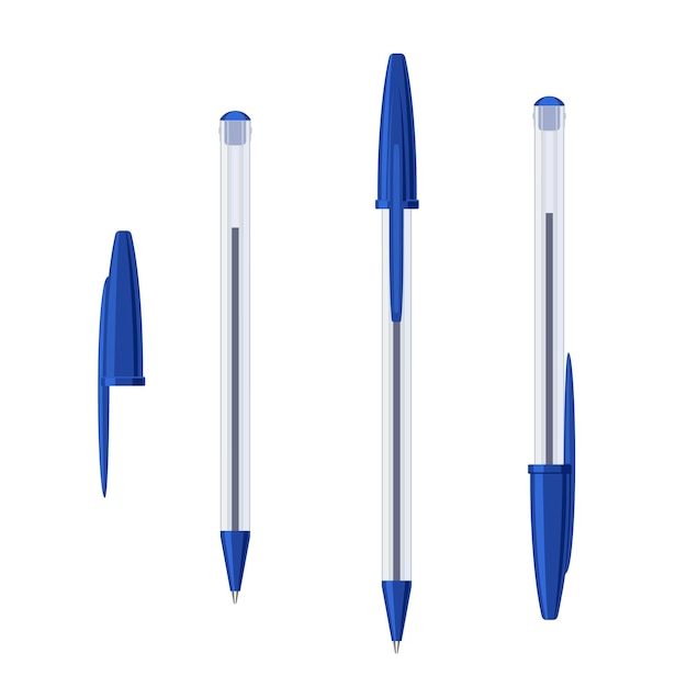 Juego De Bolígrafo Azul Común En Estuche De Plástico Transparente