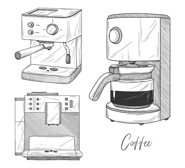 Juego De Cafetera Sobre Fondo Blanco Ilustraci N Vector Premium