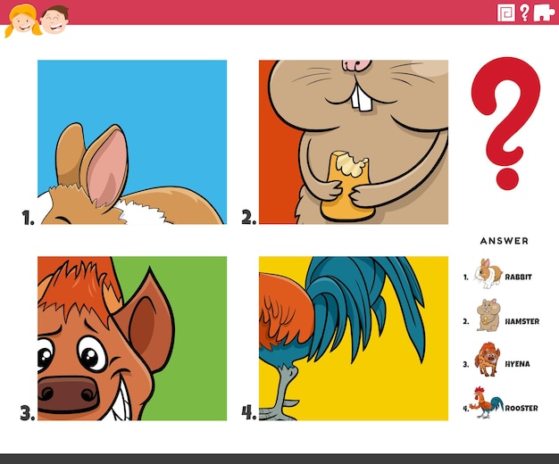 Juego Educativo De Adivinar Personajes De Animales De Dibujos Animados Vector Premium