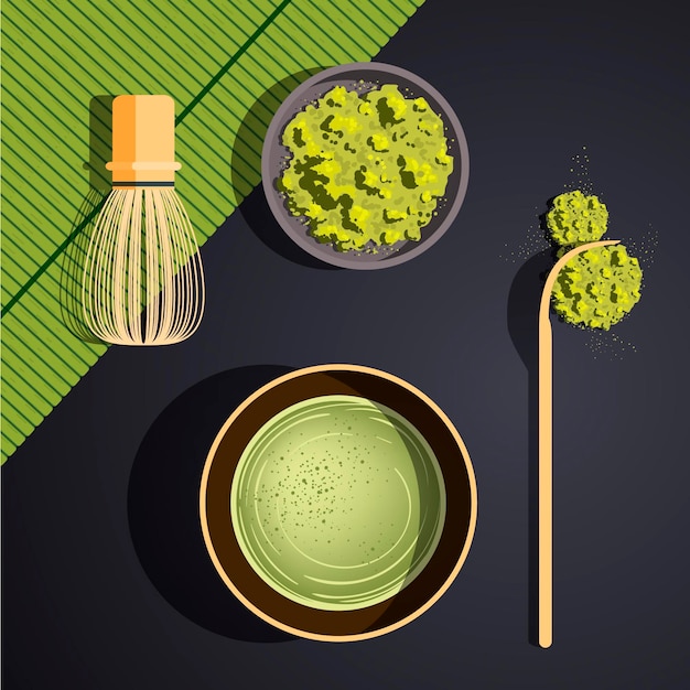 Juego De Té Matcha Vector Gratis 2499