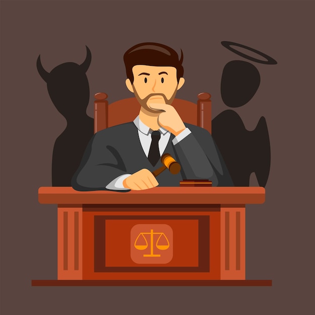 Vector Premium | Juez ley confundiendo la toma de decisiones con el  concepto de silueta diablo y ángel en la ilustración de dibujos animados