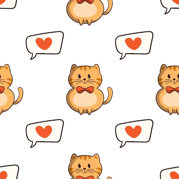 Kawaii Gato Naranja Con Iconos De Amor En Patrones Sin Fisuras Con Estilo De Dibujo Coloreado