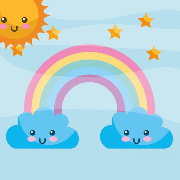 Vector Premium Kawaii Nubes Arco Iris Estrellas Dibujos Animados