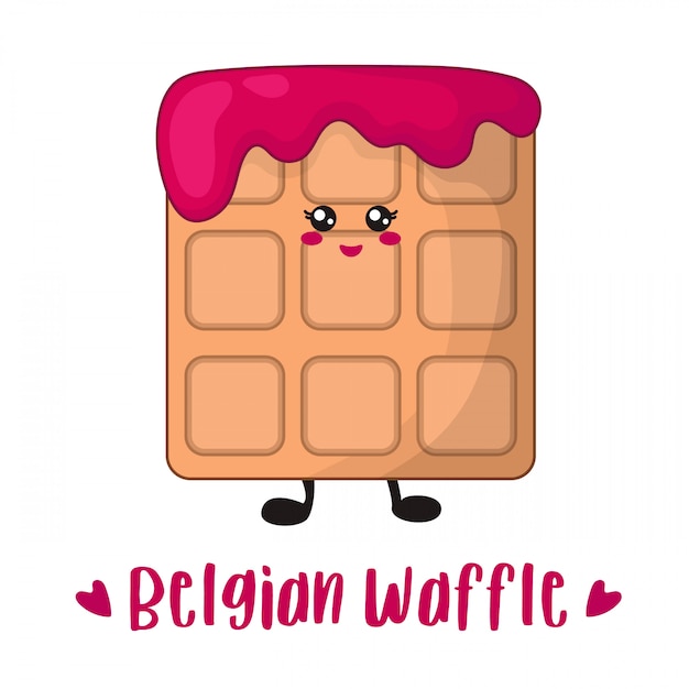 Kawaii Waffle Belga De Dibujos Animados Con Mermelada De Cereza