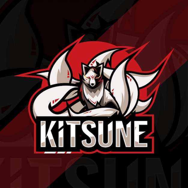 Kitsune mascot logo esport plantilla diseño Vector Premium