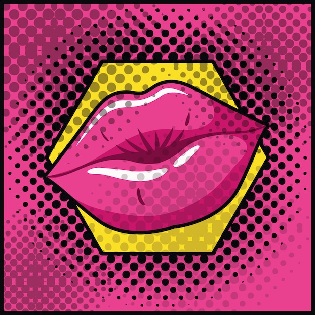 Labios Femeninos De Estilo Pop Art Vector Premium