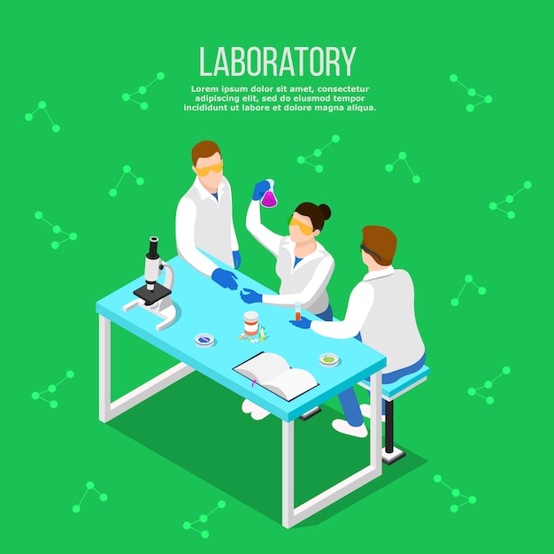 Laboratorio farmacéutico composición isométrica vector gratuito