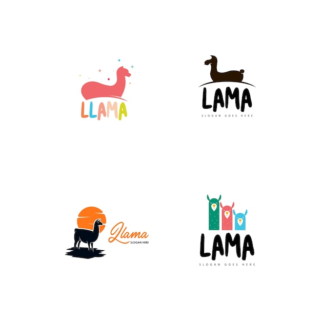 Lama Logo Set Vector Vector Premium