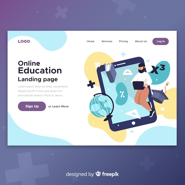 Landing page plana concepto e-learning vector gratuito