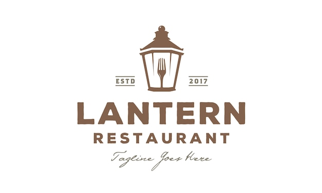 Lantern post restaurant vintage logo design Vector Premium